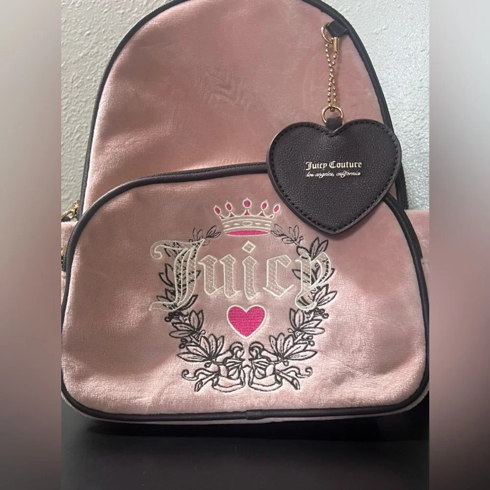 NEW Juicy Couture POWDER BLUSH HERITAGE BACKPACK Mini Bag Purse with Heart Charm